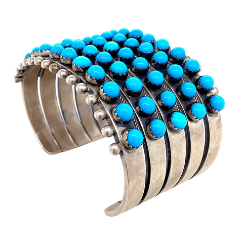 Image of Native American Bracelet - 5 Row Sleeping Beauty Turquoise Rodeo Queen Cuff Bracelet - Paul Livingston