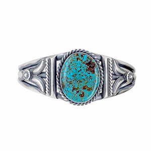 Native American Bracelet - Beautiful Navajo Kingman Spiderweb Turquoise Oval Sterling Silver Cuff Bracelet - Mary Ann Spencer - Native American