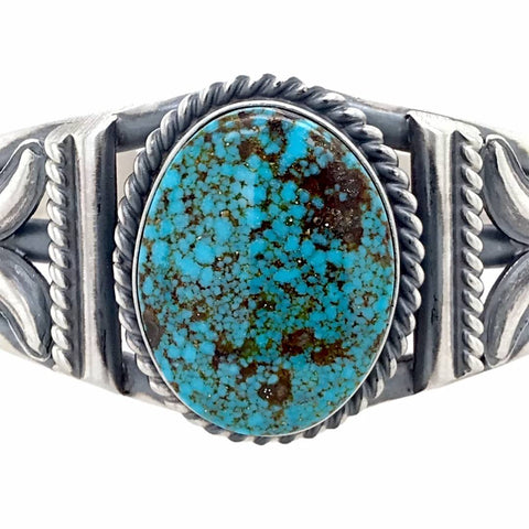 Image of Native American Bracelet - Beautiful Navajo Kingman Spiderweb Turquoise Oval Sterling Silver Cuff Bracelet - Mary Ann Spencer - Native American