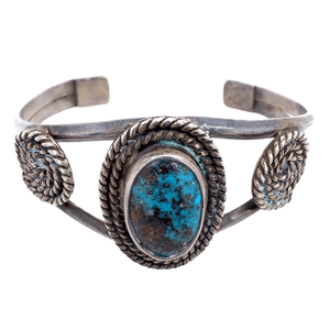 Native American Bracelet - Bisbee Stone Pawn Turquoise Bracelet