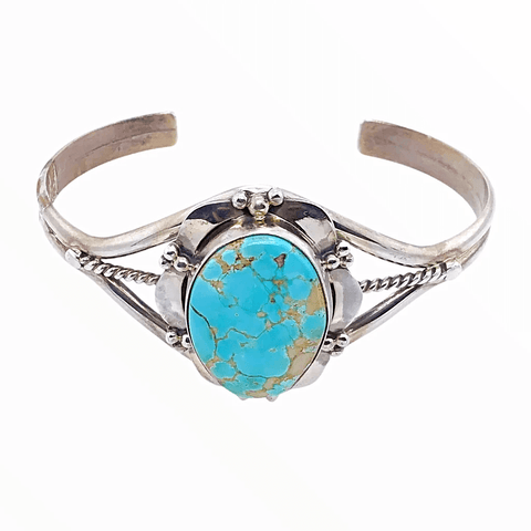 Image of Native American Bracelet - Blue Royston Robin's Egg Bracelet With Embellished Silver Setting - Mary Ann Spencer Navajo