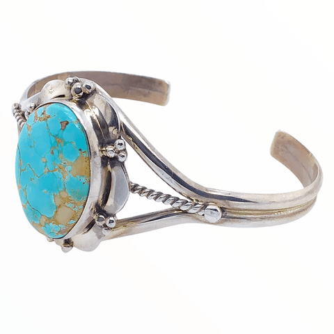 Image of Native American Bracelet - Blue Royston Robin's Egg Bracelet With Embellished Silver Setting - Mary Ann Spencer Navajo