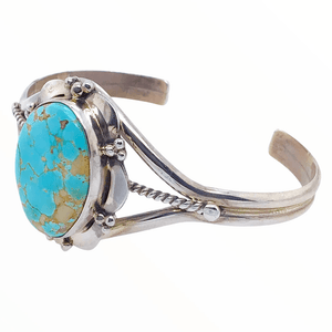 Native American Bracelet - Blue Royston Robin's Egg Bracelet With Embellished Silver Setting - Mary Ann Spencer Navajo
