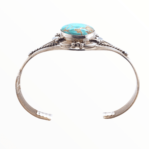 Native American Bracelet - Blue Royston Robin's Egg Bracelet With Embellished Silver Setting - Mary Ann Spencer Navajo