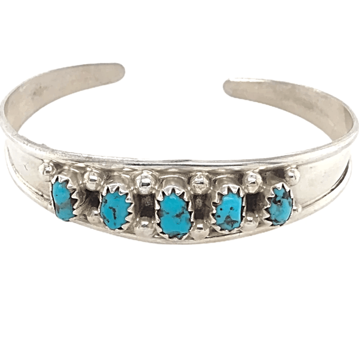 Native American Bracelet - Children's Navajo Five Stone Kingman Turquoise Bracelet - Elton Cadman