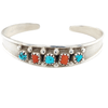 Native American Bracelet - Children's Navajo Five Stone Multistone Coral And Turquoise Bracelet - Elton Cadman