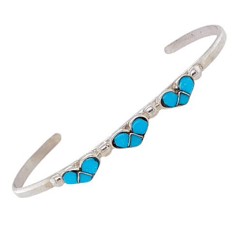 Image of Native American Bracelet - Children's Zuni Heart Inlay Sleeping Beauty Turquoise Bracelet