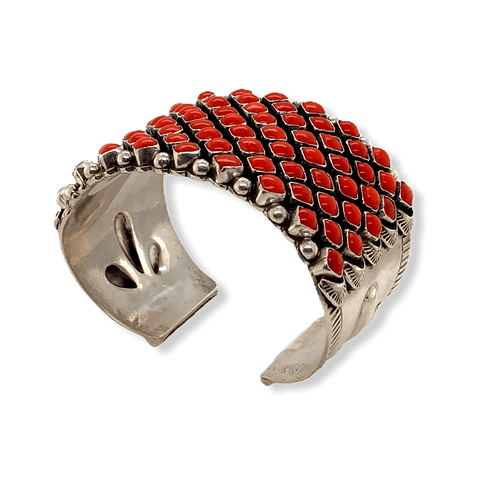 Image of Native American Bracelet - Coral And Sterling Silver Cuff Bracelet - A. Lister