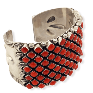 Native American Bracelet - Coral And Sterling Silver Cuff Bracelet - A. Lister