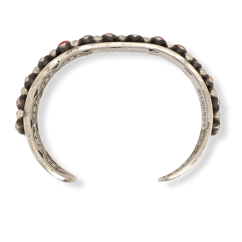 Image of Native American Bracelet - Coral Bracelet With Hand-Stamped Sterling Silver Details