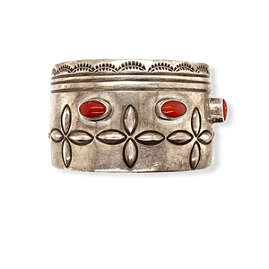 Native American Bracelet - Early Alex Sanchez Navajo Pawn Coral Cuff Bracelet