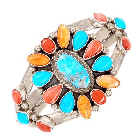 Image of Native American Bracelet - Exquisite Navajo Multi-Stone Sterling Silver Bracelet - Kathleen