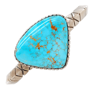 Native American Bracelet - Fine High Bezeled Navajo Number 8 Turquoise Sterling Bracelet