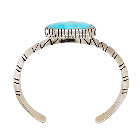 Image of Native American Bracelet - Fine High Bezeled Navajo Number 8 Turquoise Sterling Bracelet