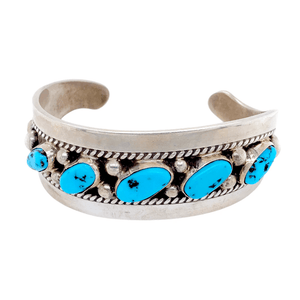 Native American Bracelet - Five Stone Sleeping Beauty Turquoise Bracelet - Navajo Pawn