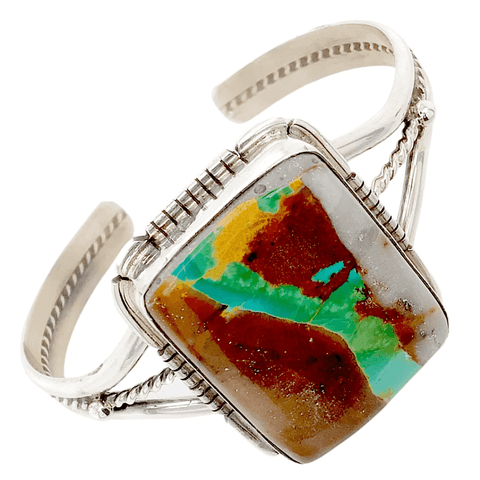 Image of Native American Bracelet - Gorgeous Navajo Boulder Royston Ribbon Turquoise Sterling Bracelet - Samson Edsitty