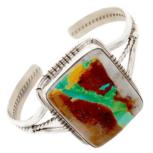Native American Bracelet - Gorgeous Navajo Boulder Royston Ribbon Turquoise Sterling Bracelet - Samson Edsitty