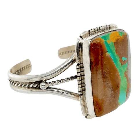 Image of Native American Bracelet - Gorgeous Navajo Boulder Royston Ribbon Turquoise Sterling Bracelet - Samson Edsitty
