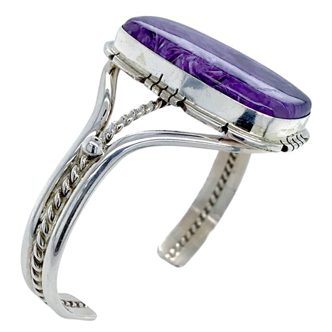 Image of Native American Bracelet - Gorgeous Navajo Charoite Sterling Silver Cuff Bracelet - Samson Edsitty