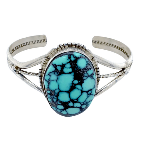 Image of Native American Bracelet - Gorgeous Navajo  Spider Web Turquoise Sterling Silver Bracelet - Samson Edsitty