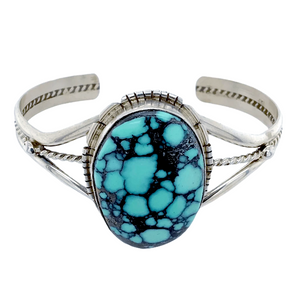 Native American Bracelet - Gorgeous Navajo  Spider Web Turquoise Sterling Silver Bracelet - Samson Edsitty