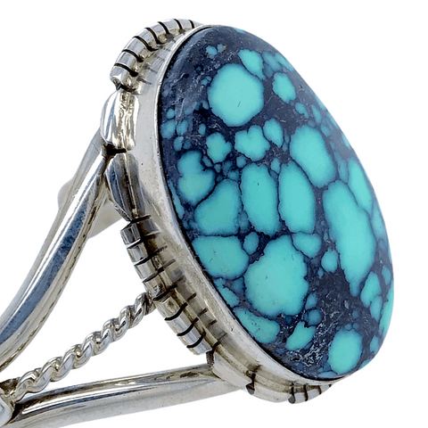 Image of Native American Bracelet - Gorgeous Navajo  Spider Web Turquoise Sterling Silver Bracelet - Samson Edsitty