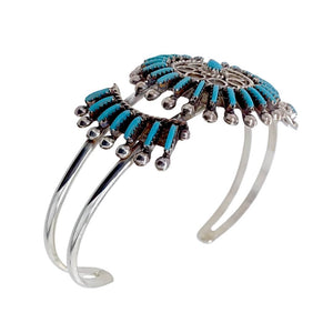 Native American Bracelet - Gorgeous Zuni Sunburst Turquoise & Sterling Silver Bracelet - Native American