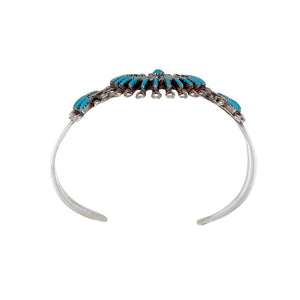 Native American Bracelet - Gorgeous Zuni Sunburst Turquoise & Sterling Silver Bracelet - Native American