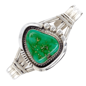 Native American Bracelet - Green Sonoran Turquoise Triangle Navajo Bracelet
