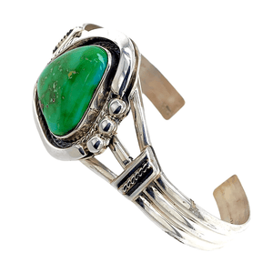 Native American Bracelet - Green Sonoran Turquoise Triangle Navajo Bracelet