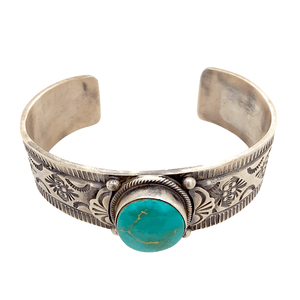 Native American Bracelet - Hand-Stamped Navajo Royston Turquoise Sterling Silver Bracelet - B. Johnson