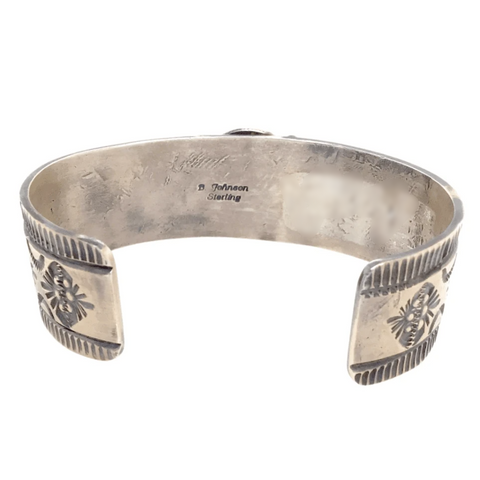 Image of Native American Bracelet - Hand-Stamped Navajo Royston Turquoise Sterling Silver Bracelet - B. Johnson