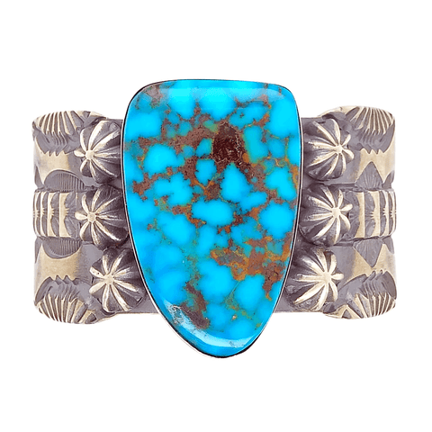 Image of Native American Bracelet - Kingman Spider Web Turquoise And Silver Cuff Bracelet By: Mark Antia