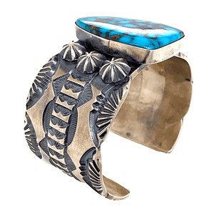 Native American Bracelet - Kingman Spider Web Turquoise And Silver Cuff Bracelet By: Mark Antia