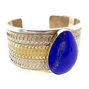 Native American Bracelet - Lapis 14K Gold And Silver Cuff Bracelet - Mark Antia