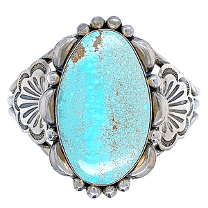 Native American Bracelet - Large Gorgeous Navajo Number 8 Turquoise Sterling Silver Bracelet - Mary Ann Spencer