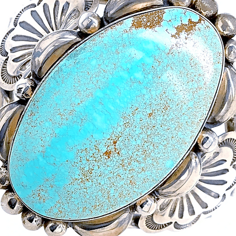 Image of Native American Bracelet - Large Gorgeous Navajo Number 8 Turquoise Sterling Silver Bracelet - Mary Ann Spencer
