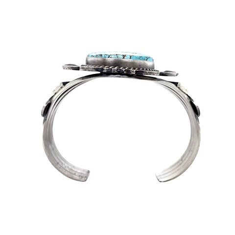 Image of Native American Bracelet - Large Navajo #8 Turquoise Stamped Sterling Silver Cuff Bracelet - Mary Ann Spencer - Native American