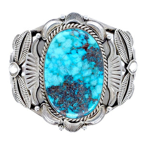 Native American Bracelet - Large Navajo Kingman Spider Web Turquoise Sterling Silver Cuff Bracelet - Mary Ann Spencer