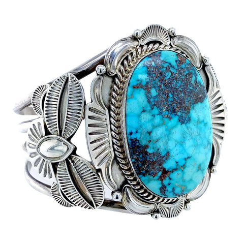 Image of Native American Bracelet - Large Navajo Kingman Spider Web Turquoise Sterling Silver Cuff Bracelet - Mary Ann Spencer