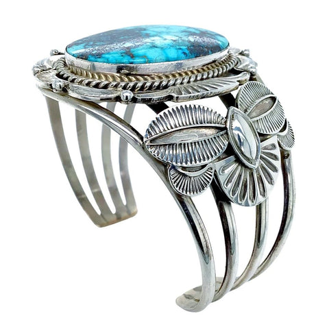 Image of Native American Bracelet - Large Navajo Kingman Spider Web Turquoise Sterling Silver Cuff Bracelet - Mary Ann Spencer