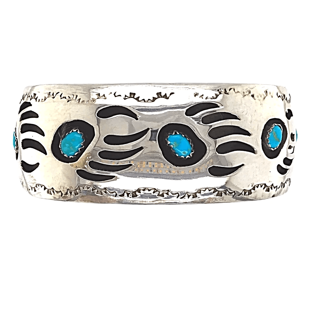 Native American Bracelet - Large Navajo Kingman Turquoise Bear Claw Bracelet - Pearlene Spencer