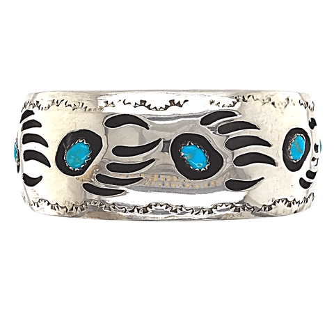 Image of Native American Bracelet - Large Navajo Kingman Turquoise Bear Claw Bracelet - Pearlene Spencer