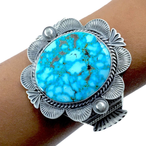Image of Native American Bracelet - Large Navajo Kingman Turquoise Sterling Silver Cuff Bracelet - Mary Ann Spencer - Native American