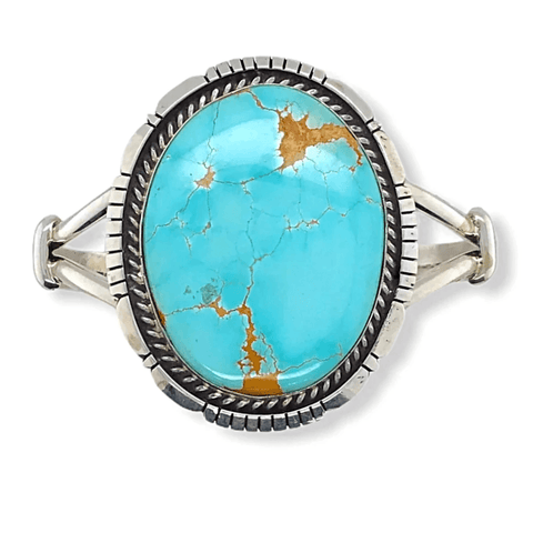 Image of Native American Bracelet - Large Navajo Oval Royston Turquoise Bracelet - Samson Edsitty