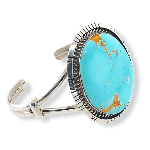 Image of Native American Bracelet - Large Navajo Oval Royston Turquoise Bracelet - Samson Edsitty