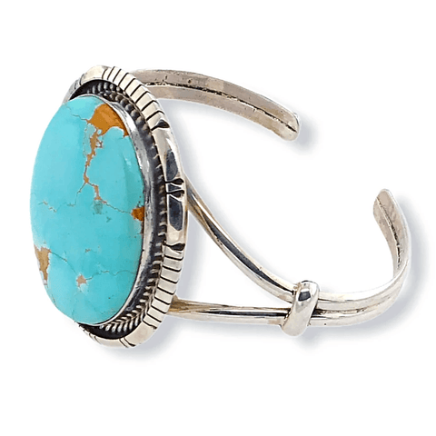 Image of Native American Bracelet - Large Navajo Oval Royston Turquoise Bracelet - Samson Edsitty