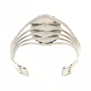 Native American Bracelet - Large Navajo White Buffalo Round Stone Sterling Silver Cuff Bracelet - LMY - Native American