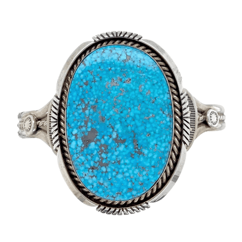 Image of Native American Bracelet - Large Stone Navajo Spider Web Turquoise Bracelet - Eugene Belone