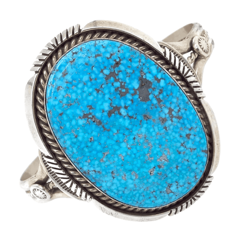 Image of Native American Bracelet - Large Stone Navajo Spider Web Turquoise Bracelet - Eugene Belone